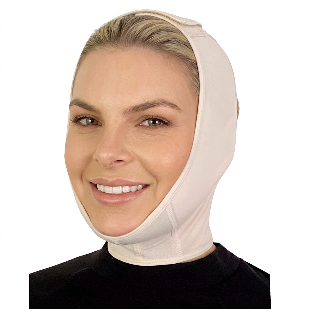 Faja facial beige con avatar rubio