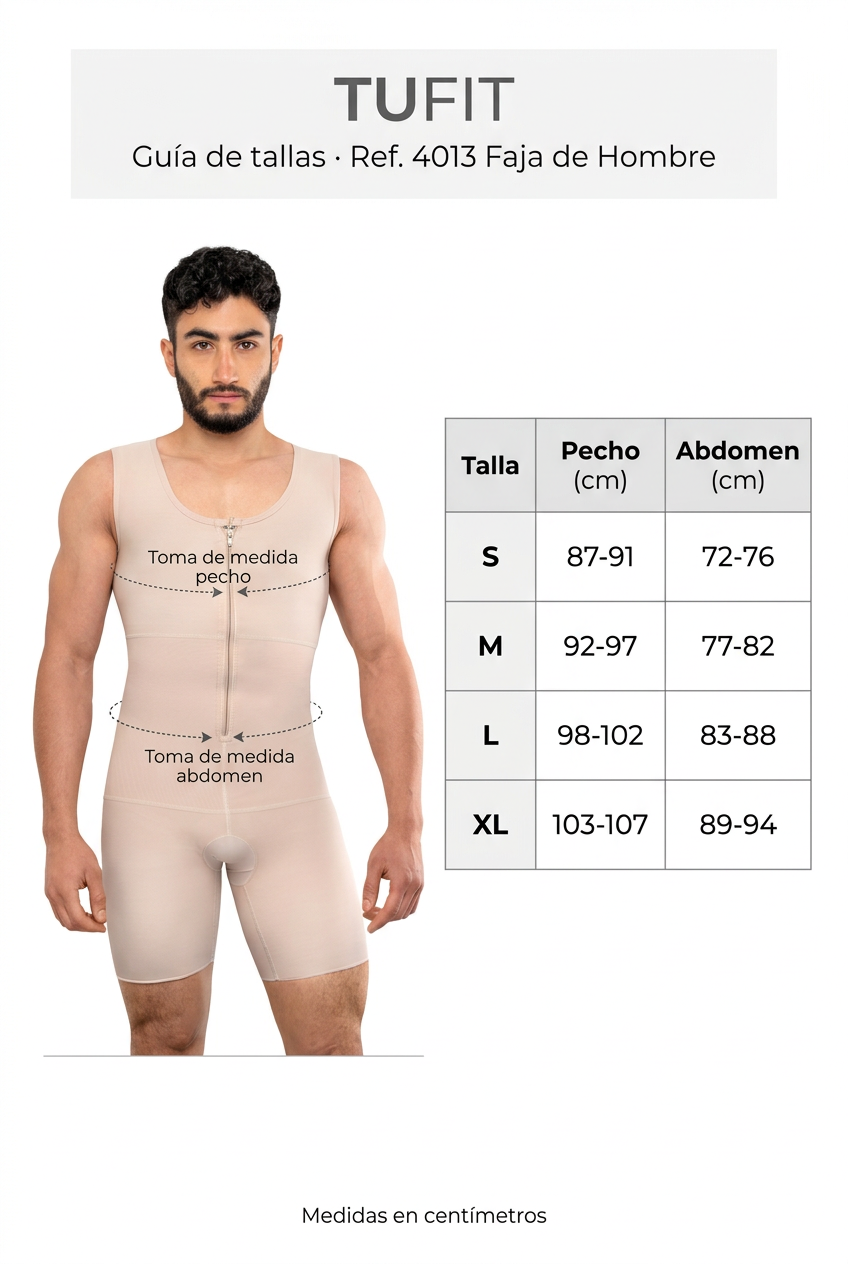 Guía de tallas Ref. 4013 faja de hombre con tabla de pecho y abdomen